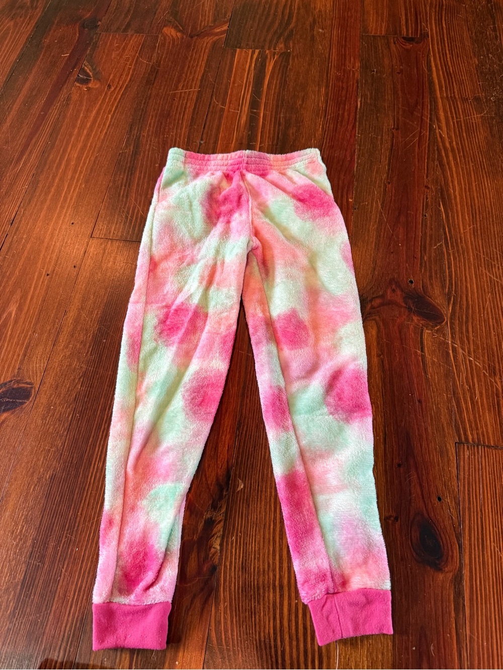 Kids Pink Green Tie-Dye Fleece Pajama Pants